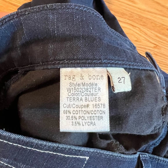 Size 27 Rag & Bone Skinny Denim Jeans Knee Slit Rip Dark Blue Terra - Picture 15 of 16